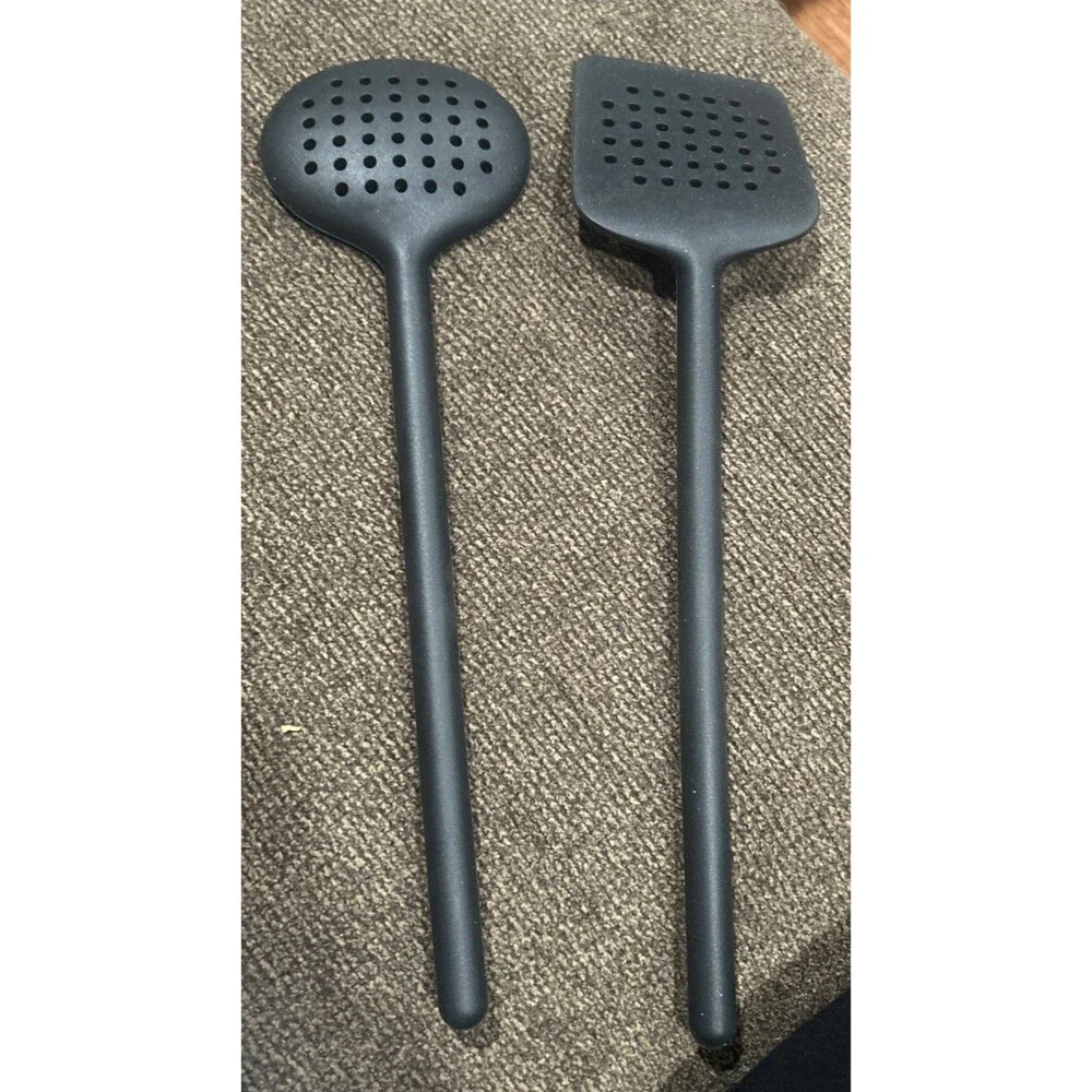 Crate & Barrel Black Silicone Utensils Set of 2 Slotted Spoon & Turner Spatula